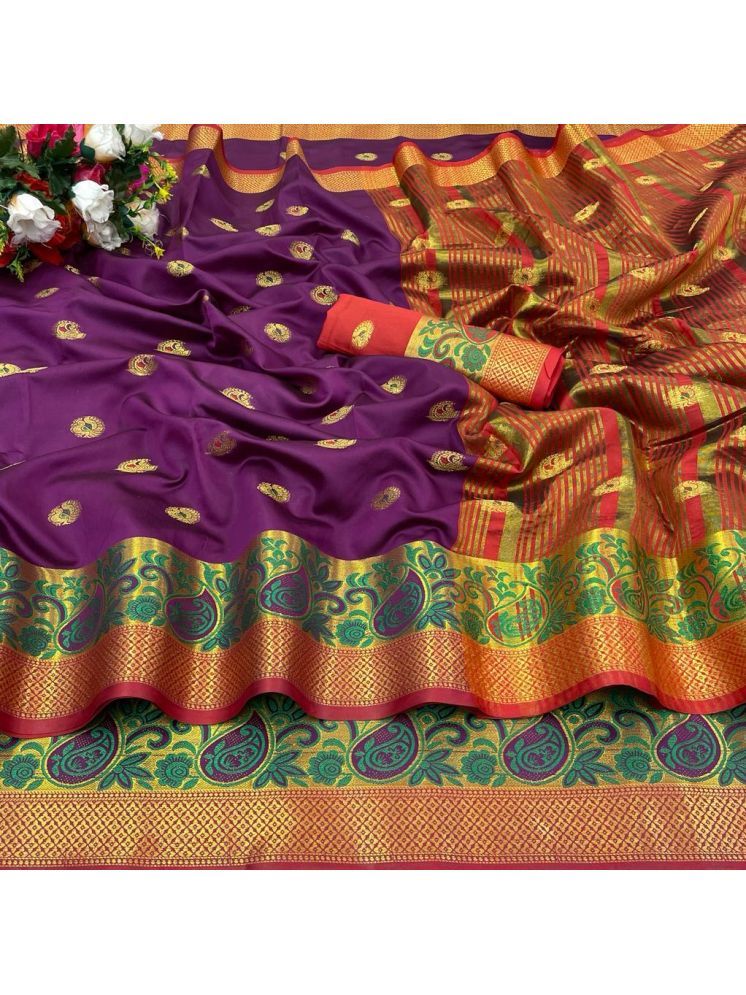     			supalee Tex Pack of 1 Cotton Silk Woven Saree With Blouse Piece ( Wine )