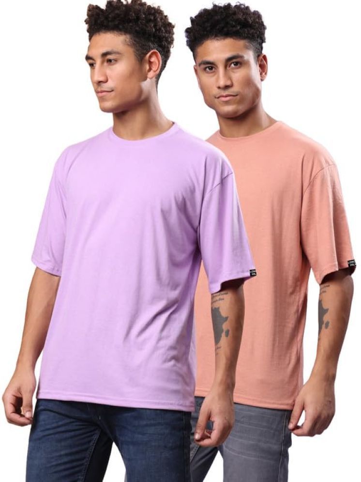     			LONDON HILLS Cotton Blend Oversized Fit Solid Half Sleeves Men's Round T-Shirt - Lavender ( Pack of 2 )