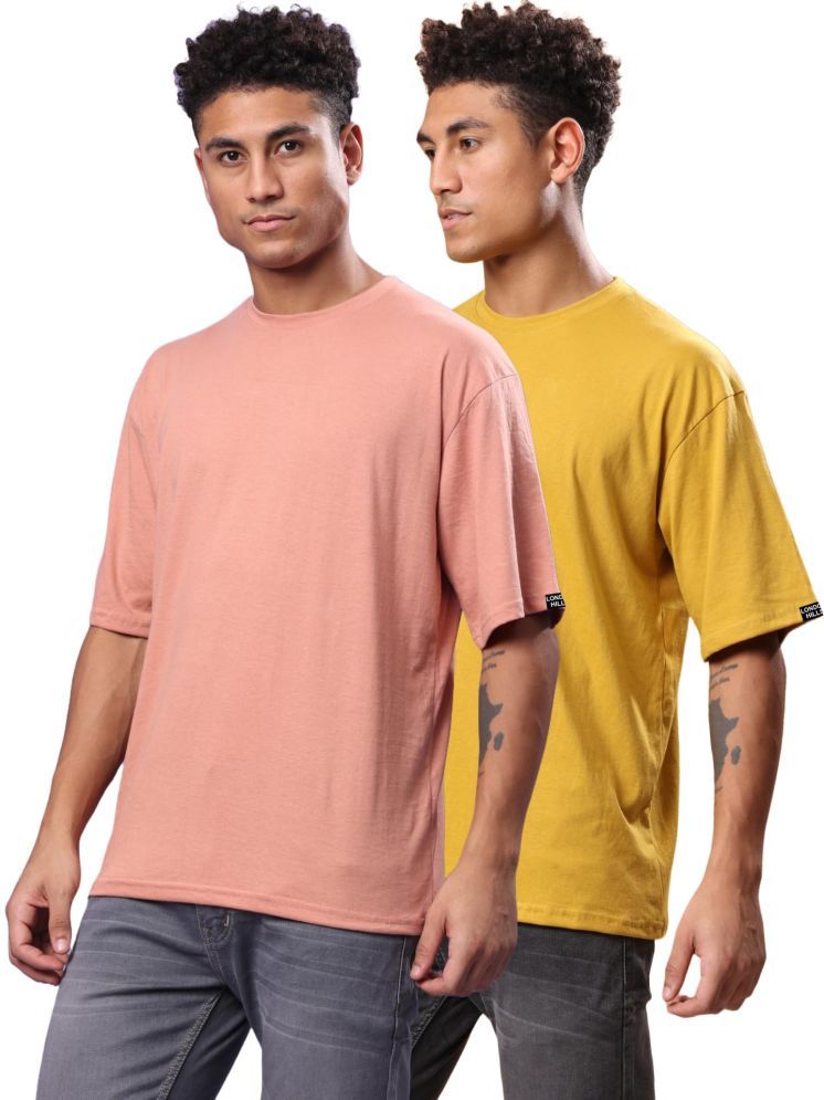     			LONDON HILLS Cotton Blend Oversized Fit Solid Half Sleeves Men's Round T-Shirt - Peach ( Pack of 2 )