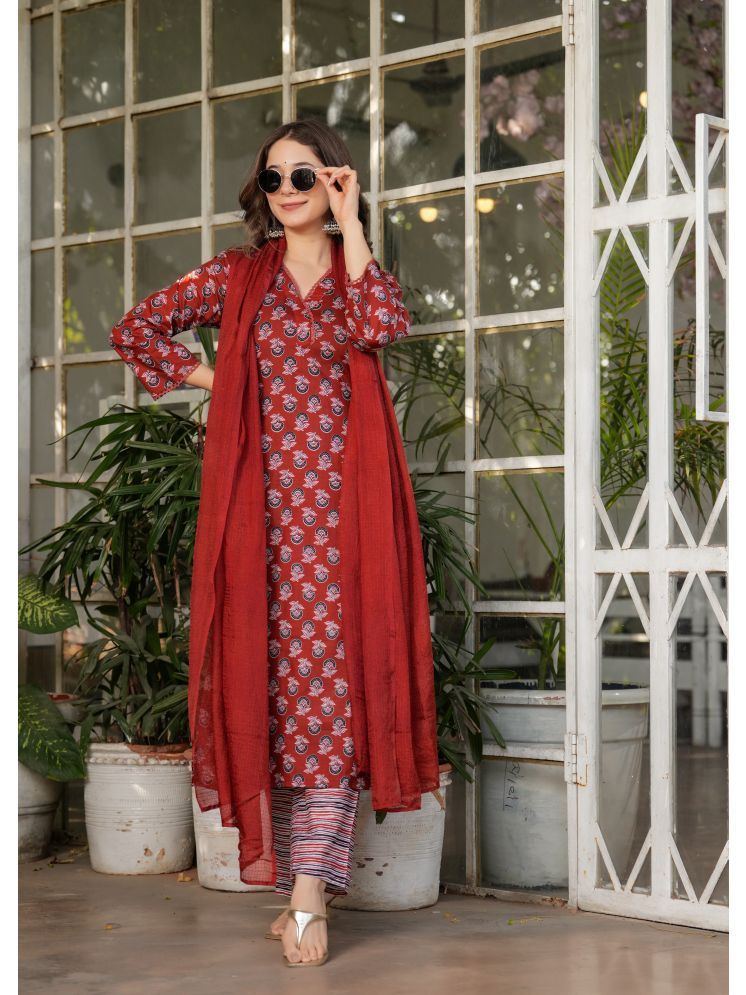     			SAREEKART FAB Cotton Printed Kurti With Pants Women's Stitched Salwar Suit - Red ( Pack of 1 )