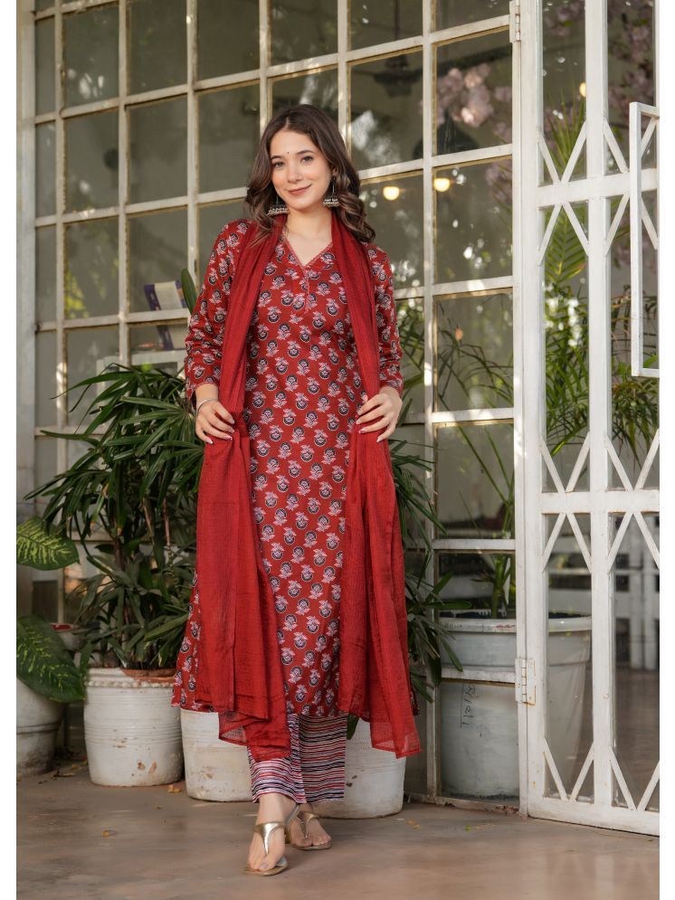     			SAREEKART FAB Cotton Printed Kurti With Pants Women's Stitched Salwar Suit - Red ( Pack of 1 )