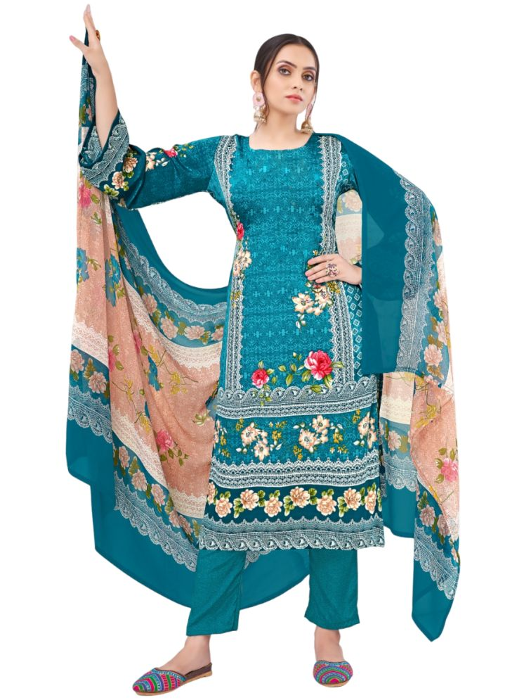     			Tendisha Unstitched Chiffon Printed Dress Material - Blue ( Pack of 1 )