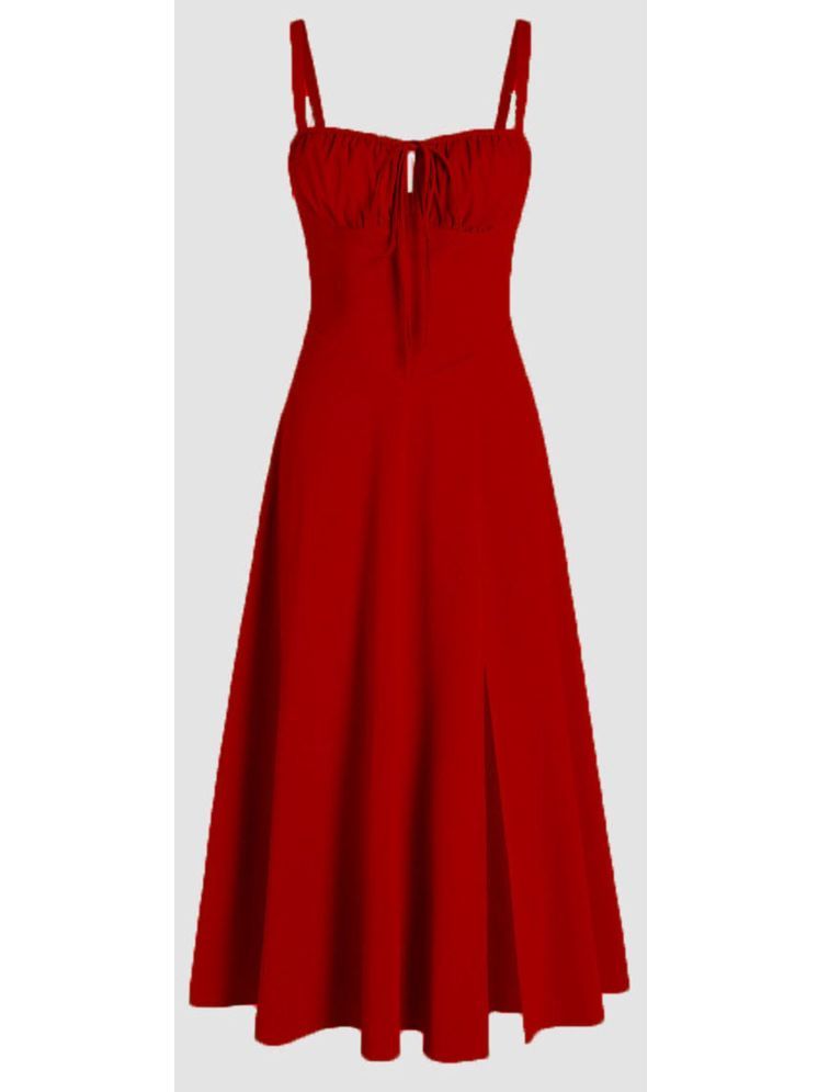     			Traquila Crepe Solid Knee Length Women's A-line Dress - Red ( Pack of 1 )