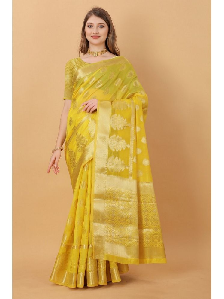     			Varni Fabrics Pack of 1 Silk Woven Saree With Blouse Piece ( Yellow )