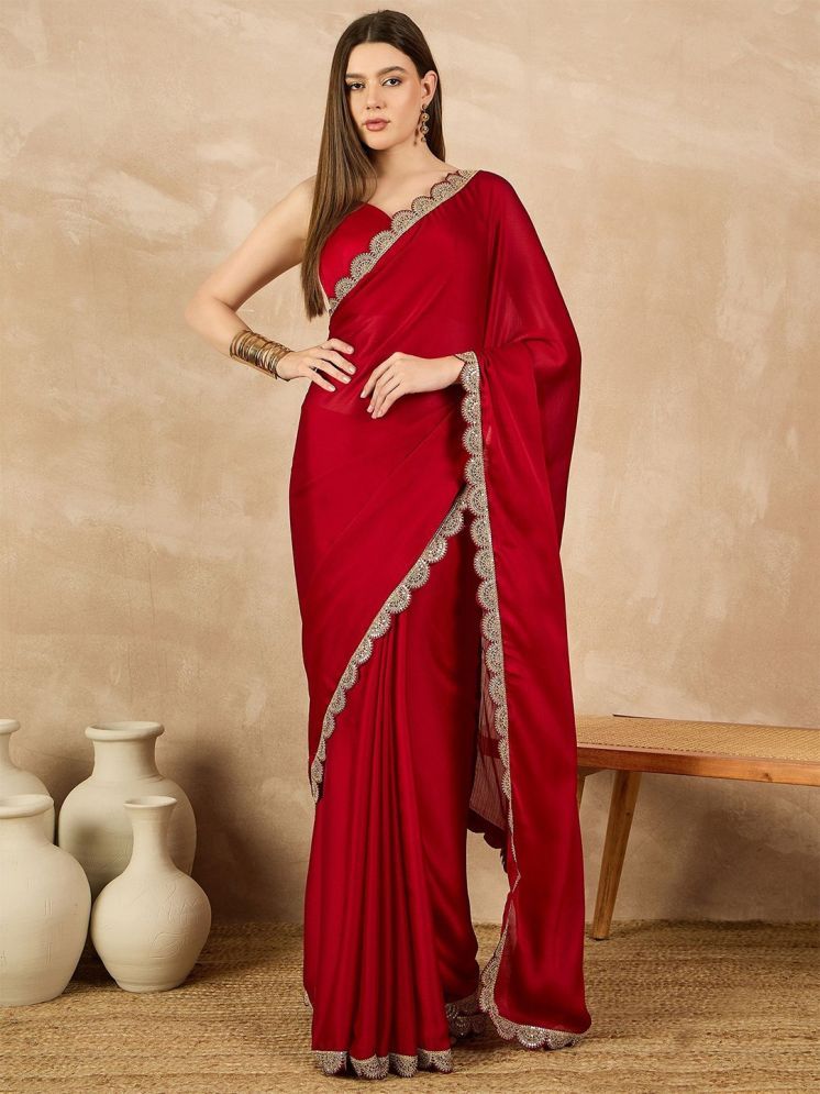     			DIKONA DESIGNER Pack of 1 Chiffon Embroidered Saree With Blouse Piece ( Red )