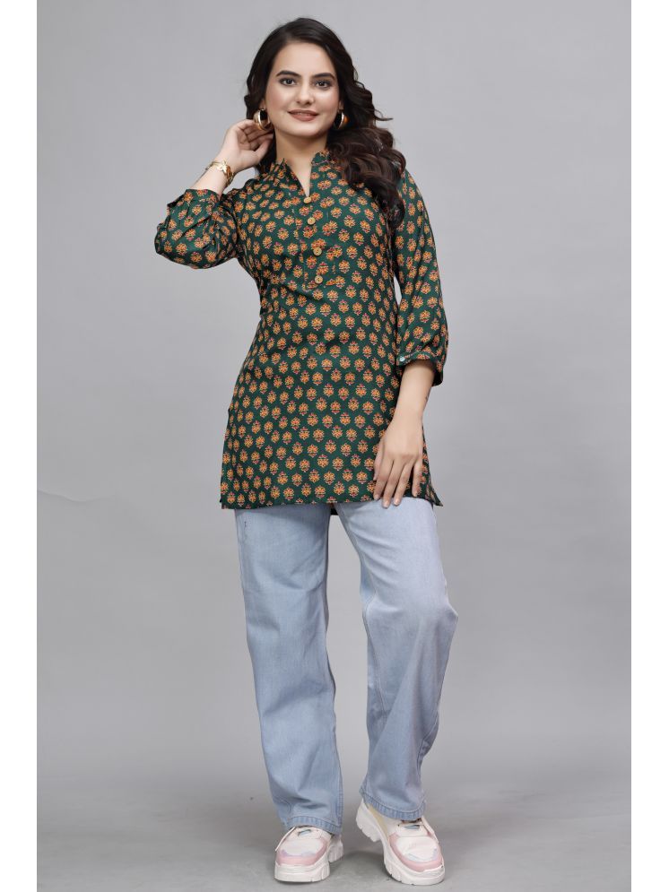     			Devakii Pack of 1 Cotton Blend Printed Straight Women's Kurti - ( Green )