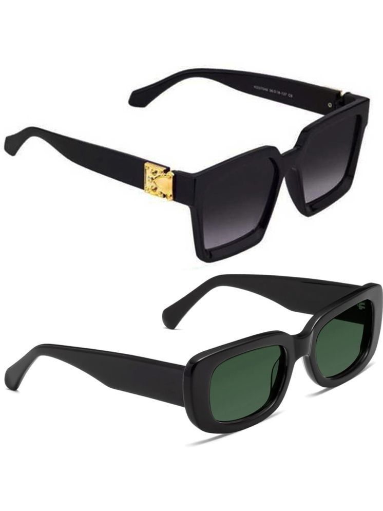     			Elligator Black Rectangular Sunglasses ( Pack of 2 )