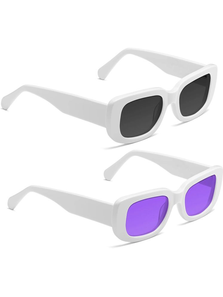     			Elligator White Rectangular Sunglasses ( Pack of 2 )