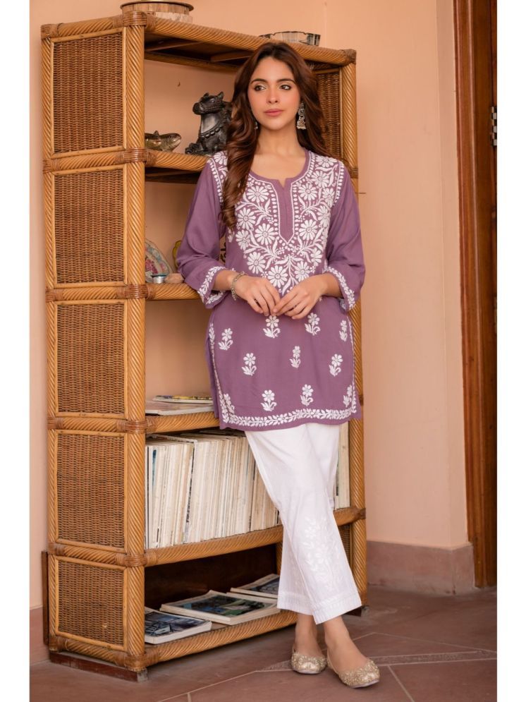     			Estela Pack of 1 Rayon Embroidered Straight Women's Kurti - ( Purple )