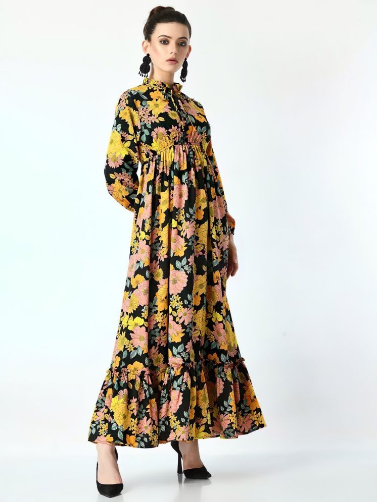     			Femvy Polyester Printed Full Length Women's Fit & Flare Dress - Yellow ( Pack of 1 )