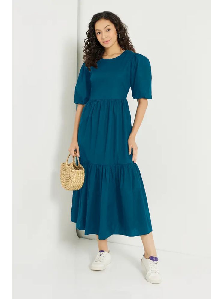     			Femvy Polyester Solid Ankle Length Women's Fit & Flare Dress - Blue ( Pack of 1 )