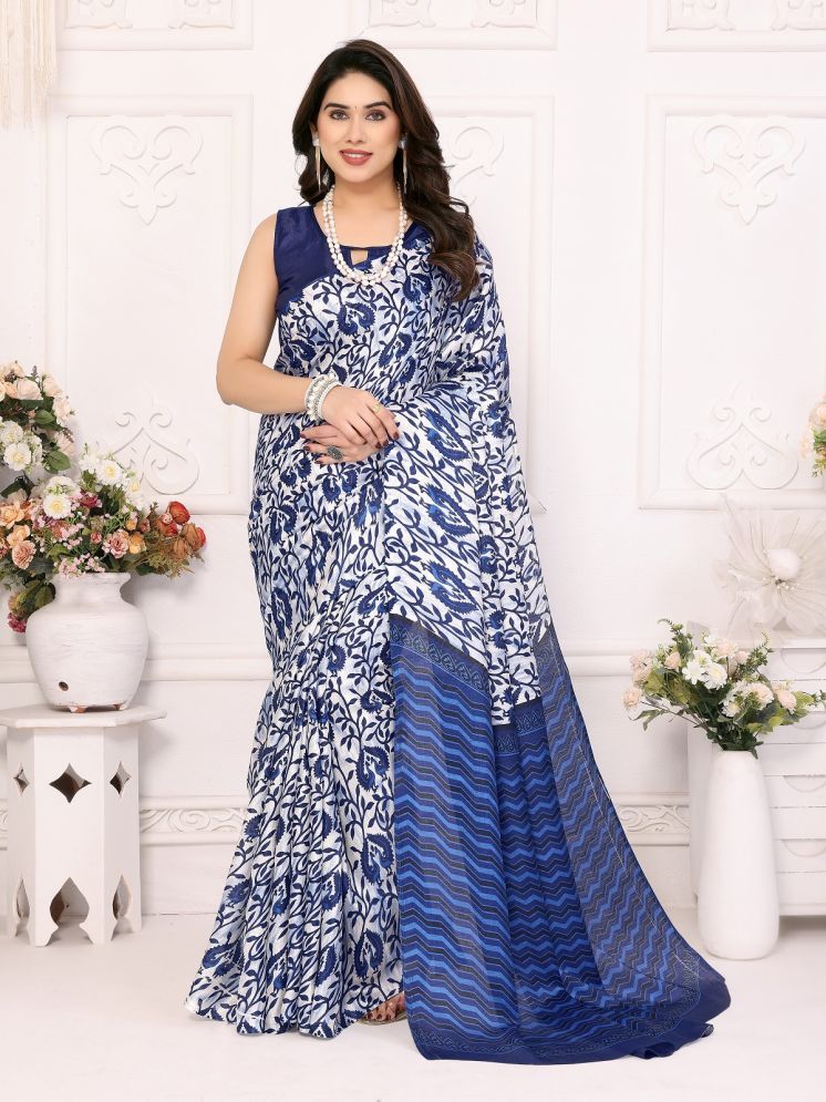     			Gazal Fashions Pack of 1 Cotton Silk Printed Saree With Blouse Piece ( Blue )