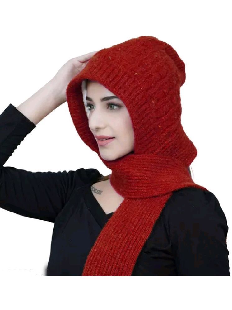     			HeteShe Maroon Woollen Women's Headwrap ( Pack of 1 )