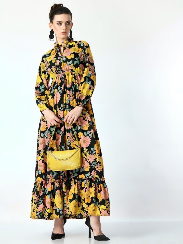     			JASH CREATION Polyester Printed Full Length Women's Fit & Flare Dress - Yellow ( Pack of 1 )