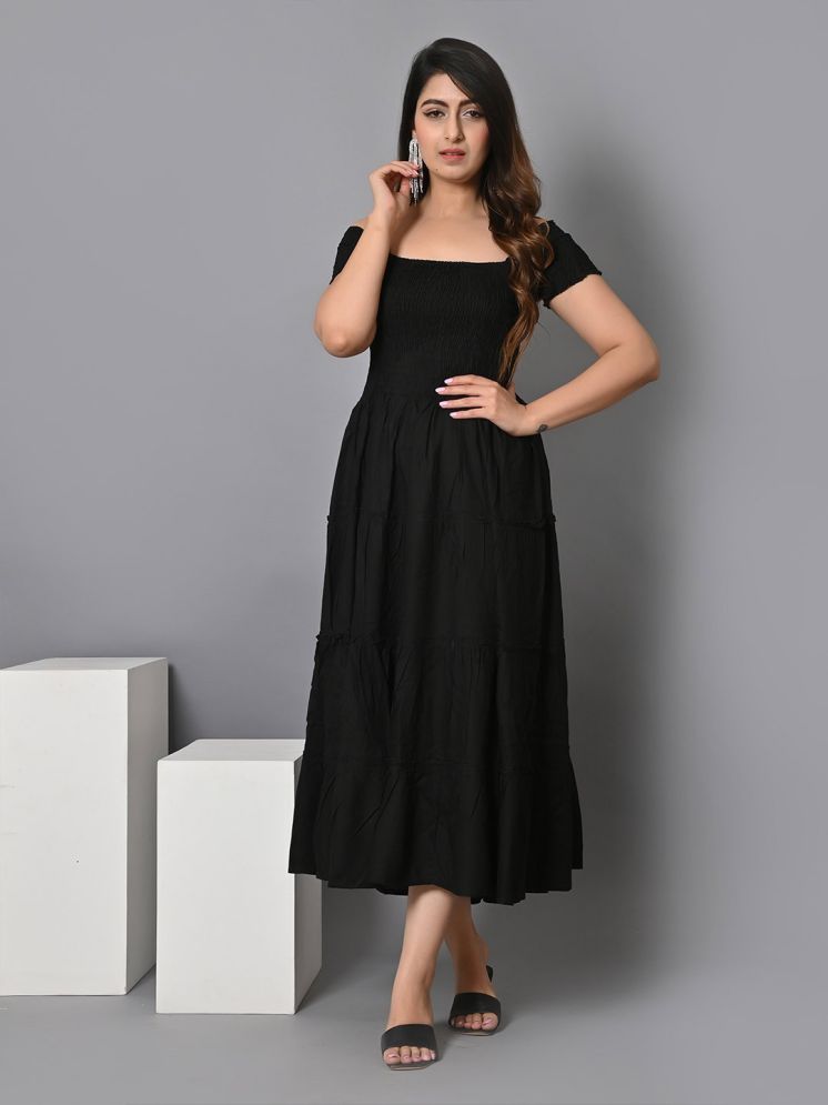     			JASH CREATION Polyester Solid Ankle Length Women's Fit & Flare Dress - Black ( Pack of 1 )