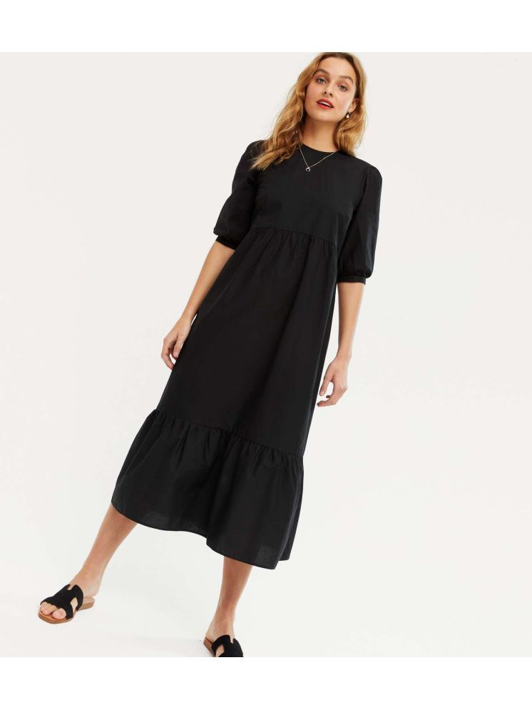     			JASH CREATION Polyester Solid Ankle Length Women's Fit & Flare Dress - Black ( Pack of 1 )