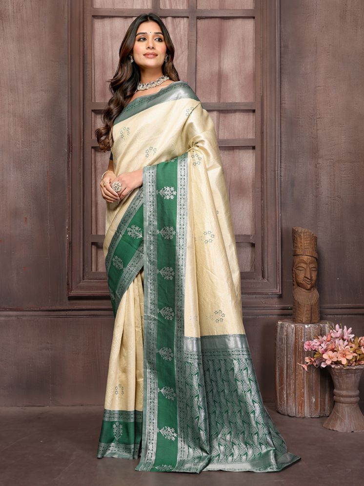     			Janasya Pack of 1 Silk Blend Embellished Saree With Blouse Piece ( Green )