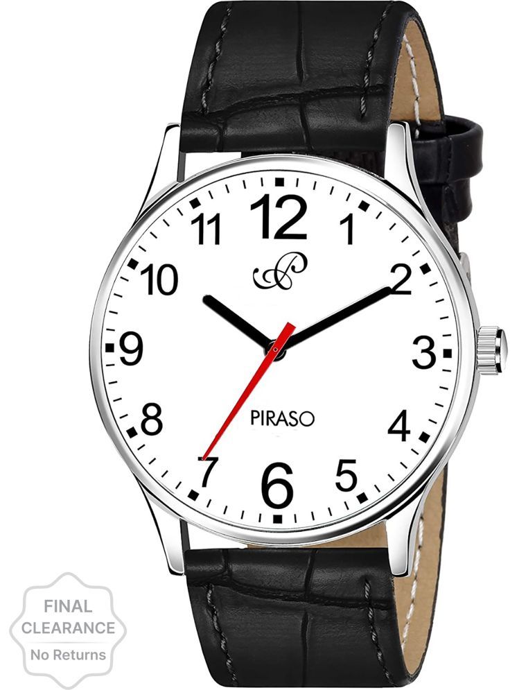     			PIRASO Black Leather Analog Men's Watch