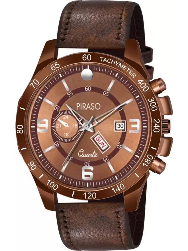     			PIRASO Brown Leather Analog Men's Watch