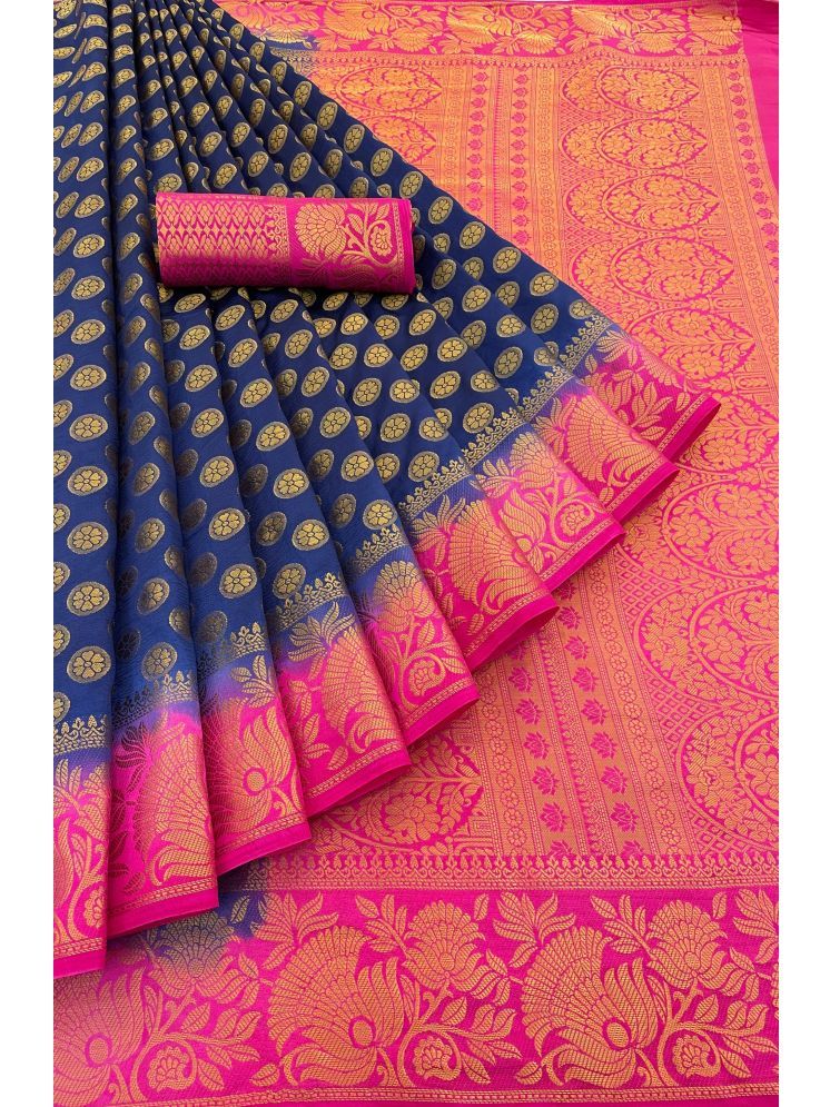     			Prijari Pack of 1 Banarasi Silk Woven Saree With Blouse Piece ( Navy Blue )