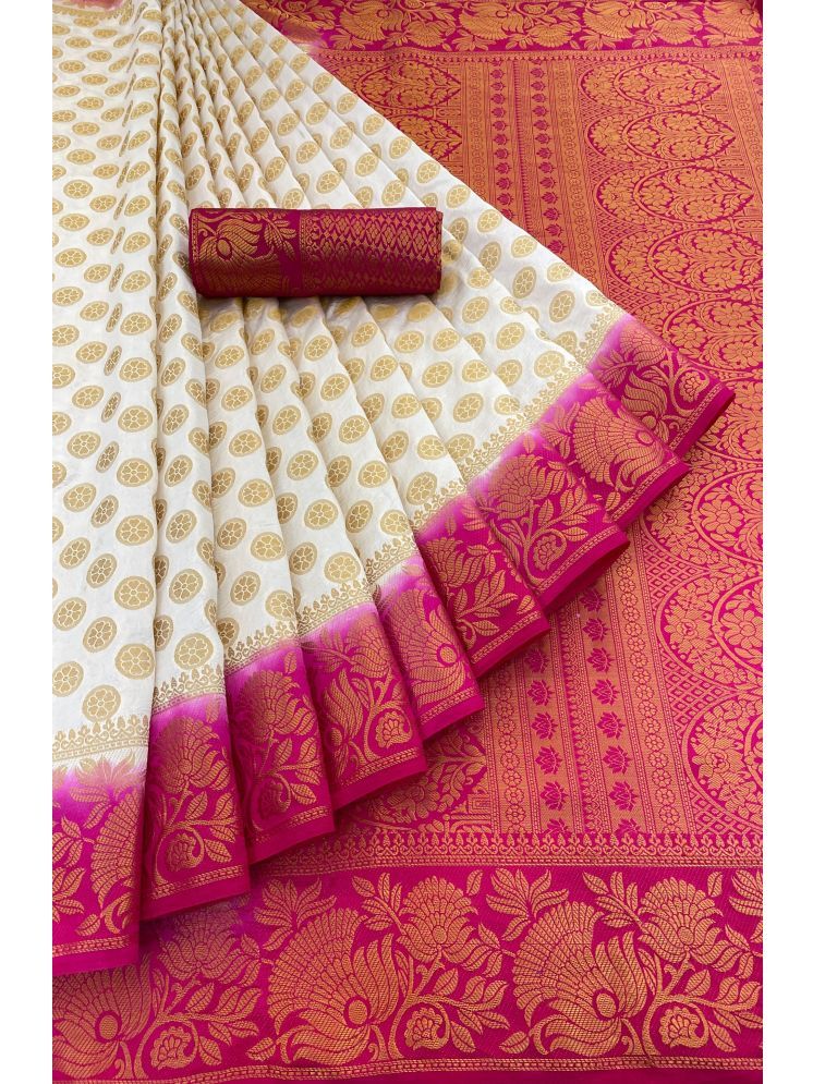     			Prijari Pack of 1 Banarasi Silk Woven Saree With Blouse Piece ( White )