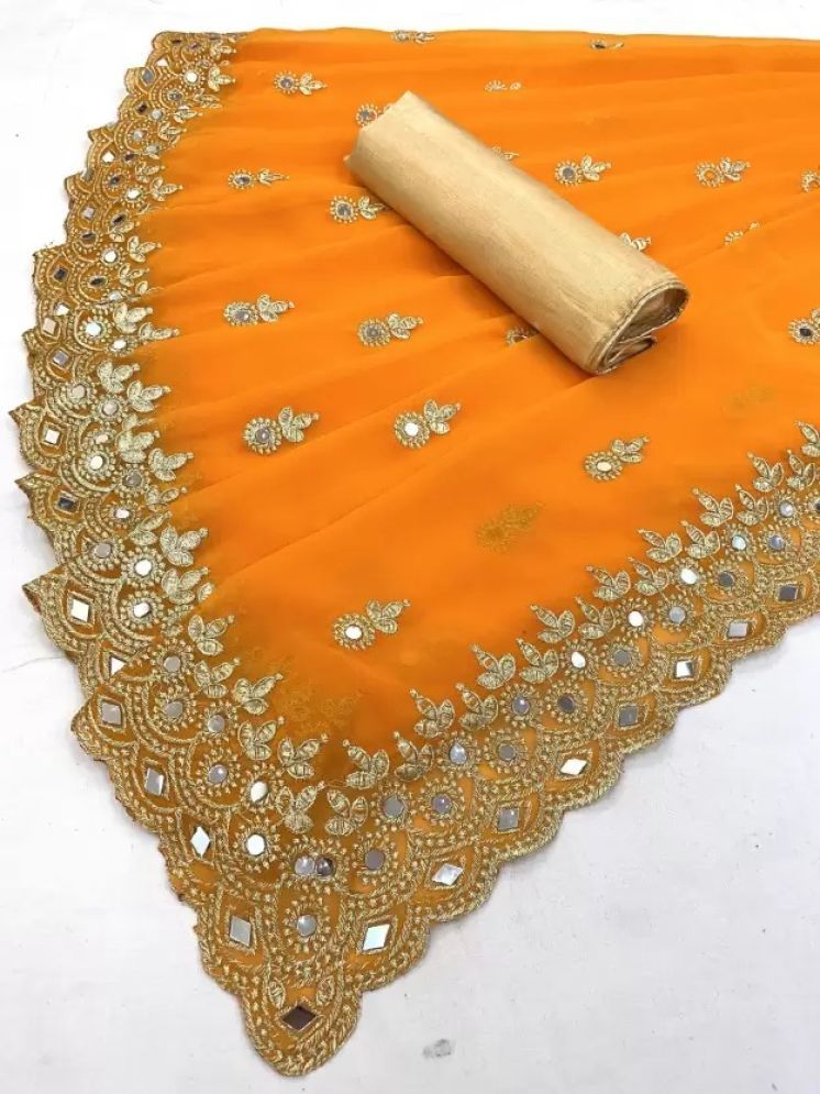     			Saadhvi Pack of 1 Georgette Embroidered Saree With Blouse Piece ( Orange )