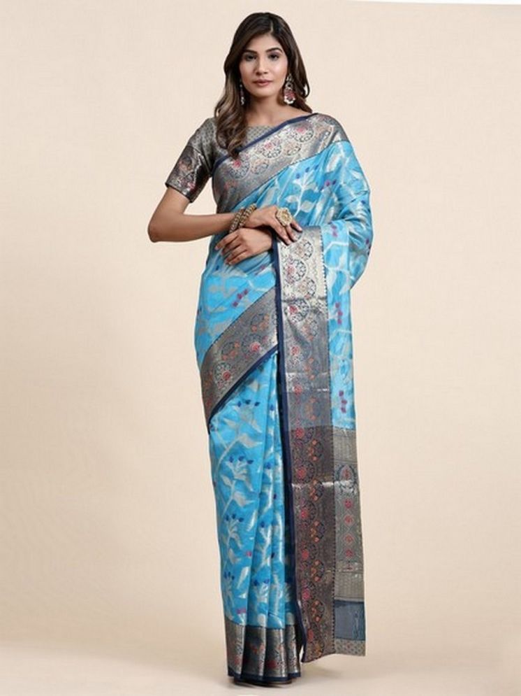     			Varni Fabrics Pack of 1 Silk Woven Saree With Blouse Piece ( Light Blue )