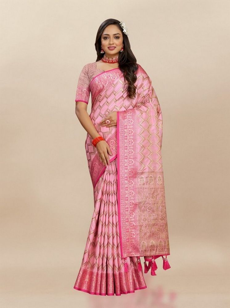     			Varni Fabrics Pack of 1 Silk Woven Saree With Blouse Piece ( Pink )