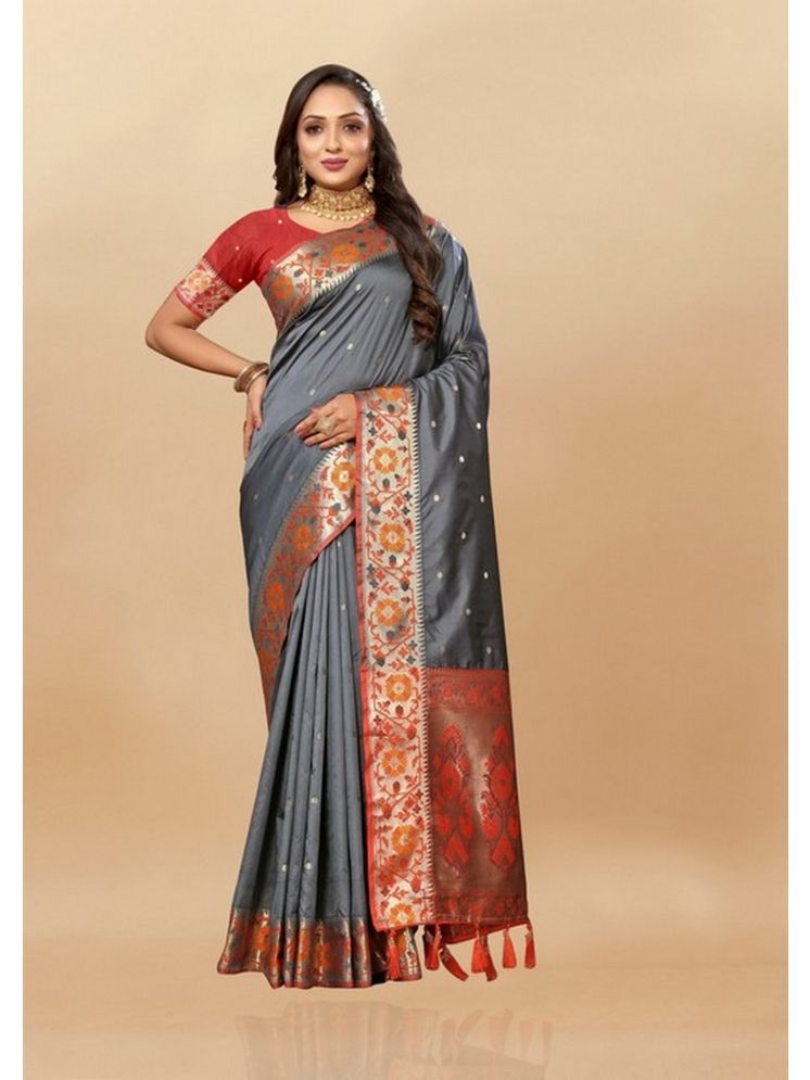     			Varni Fabrics Pack of 1 Silk Woven Saree With Blouse Piece ( Grey )