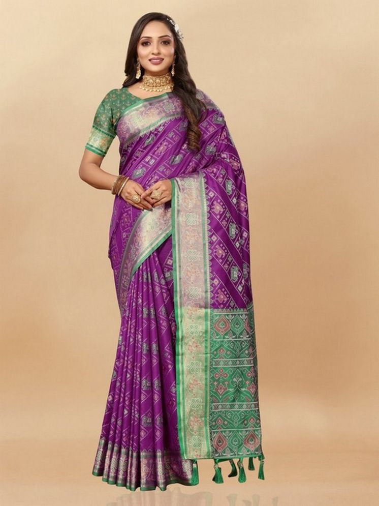     			Varni Fabrics Pack of 1 Silk Woven Saree With Blouse Piece ( Purple )