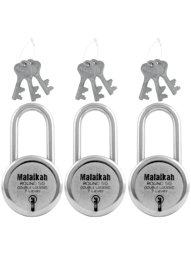     			Malaikah Round 50mm Long Shackle Double Locking 7 Lever Comes With 3 Keys Pack Of 3