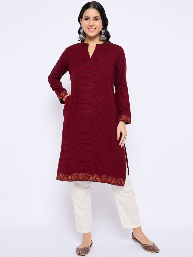     			VIAZAA Pack of 1 Acrylic Self Design A-line Women's Kurti - ( Maroon )