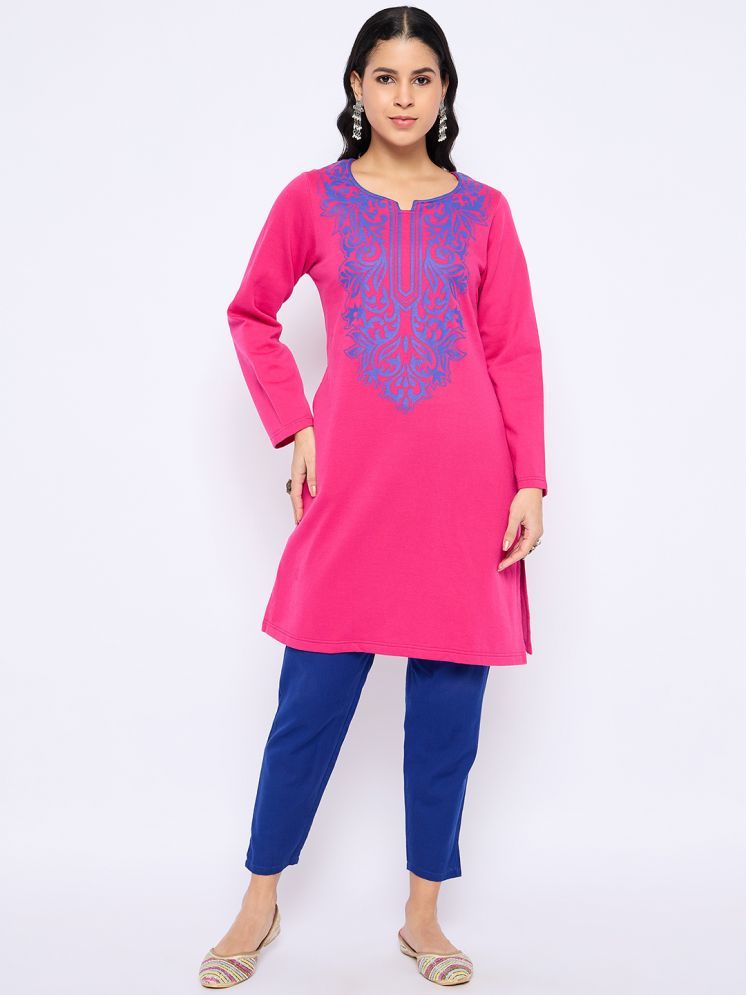     			VIAZAA Pack of 1 Acrylic Printed A-line Women's Kurti - ( Pink )