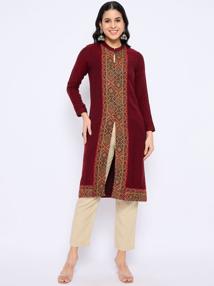     			VIAZAA Pack of 1 Acrylic Self Design A-line Women's Kurti - ( Maroon )