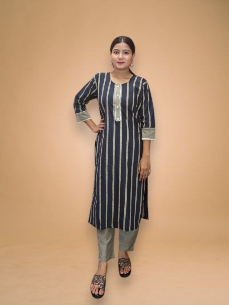     			AYUKTI FASHION PRIVATE LIMITED Cotton Blend Striped Knee Length Women's Side Slit Dress - Blue ( Pack of 1 )