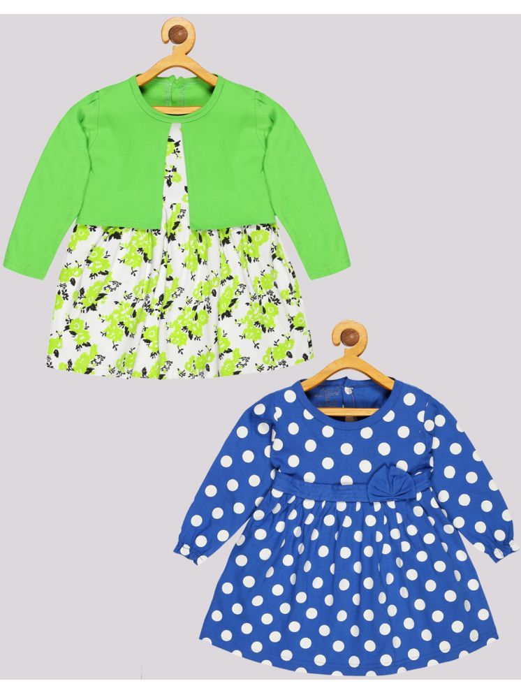     			Babeezworld Cotton A-line Dress For Baby Girls ( Pack of 2 , Green & Blue )