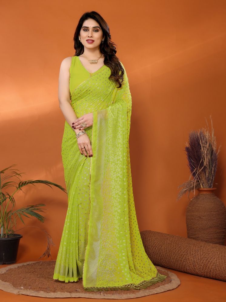     			DIKONA DESIGNER Pack of 1 Georgette Applique Saree With Blouse Piece ( Lime Green )