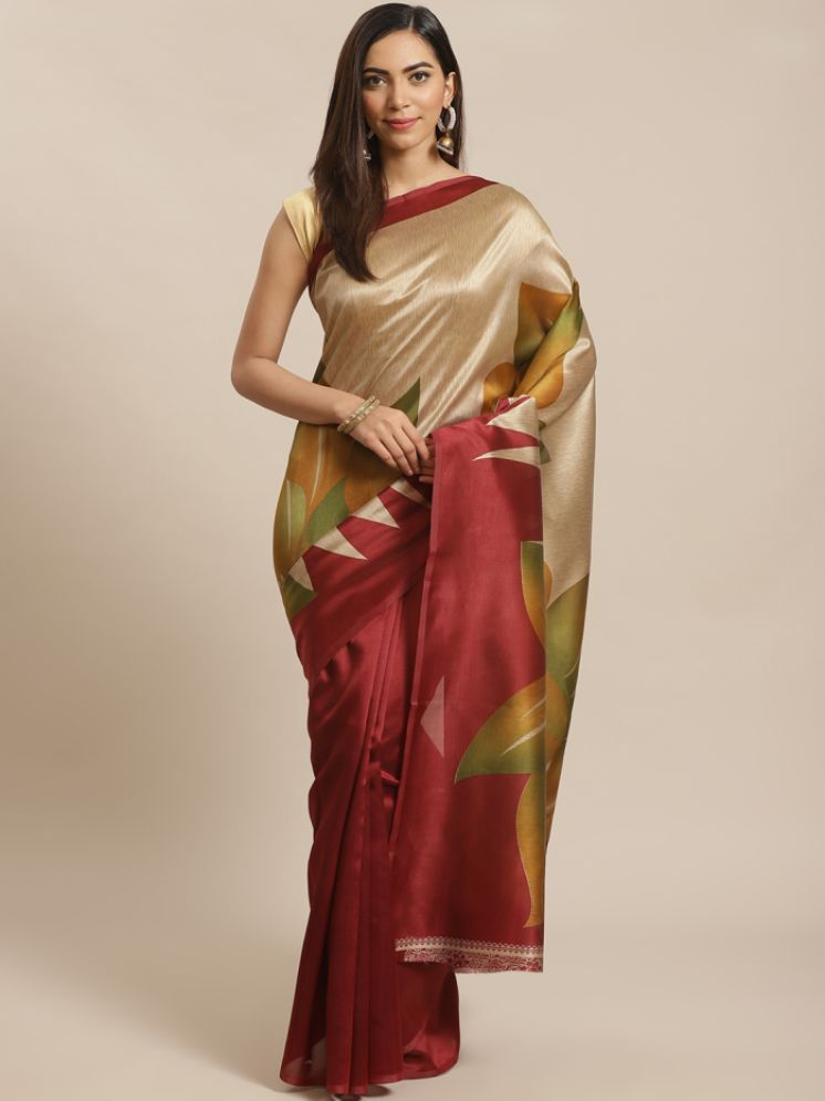     			Grubstaker Pack of 1 Art Silk Printed Saree With Blouse Piece ( Maroon )