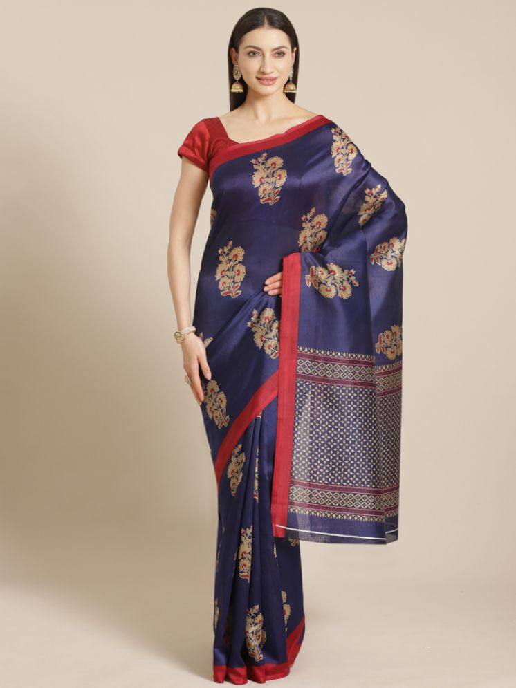     			Grubstaker Pack of 1 Art Silk Printed Saree With Blouse Piece ( Blue )