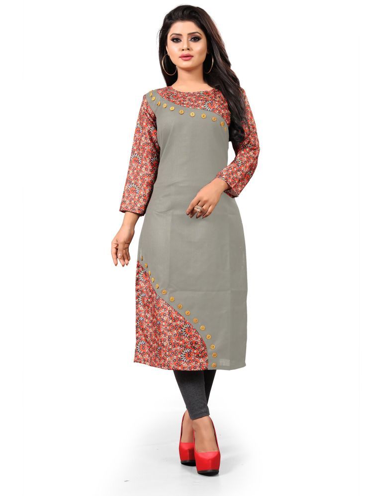     			HF Holyday Fashion Pack of 1 Cotton Printed Straight Women's Kurti - ( Grey )