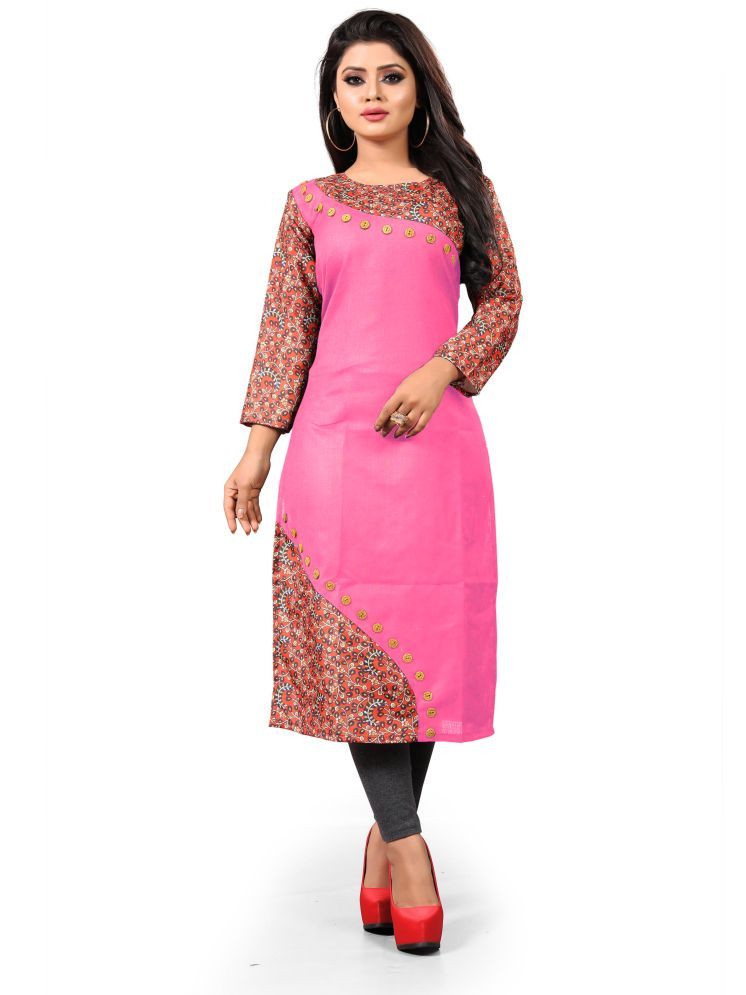     			HF Holyday Fashion Pack of 1 Cotton Printed Straight Women's Kurti - ( Pink )