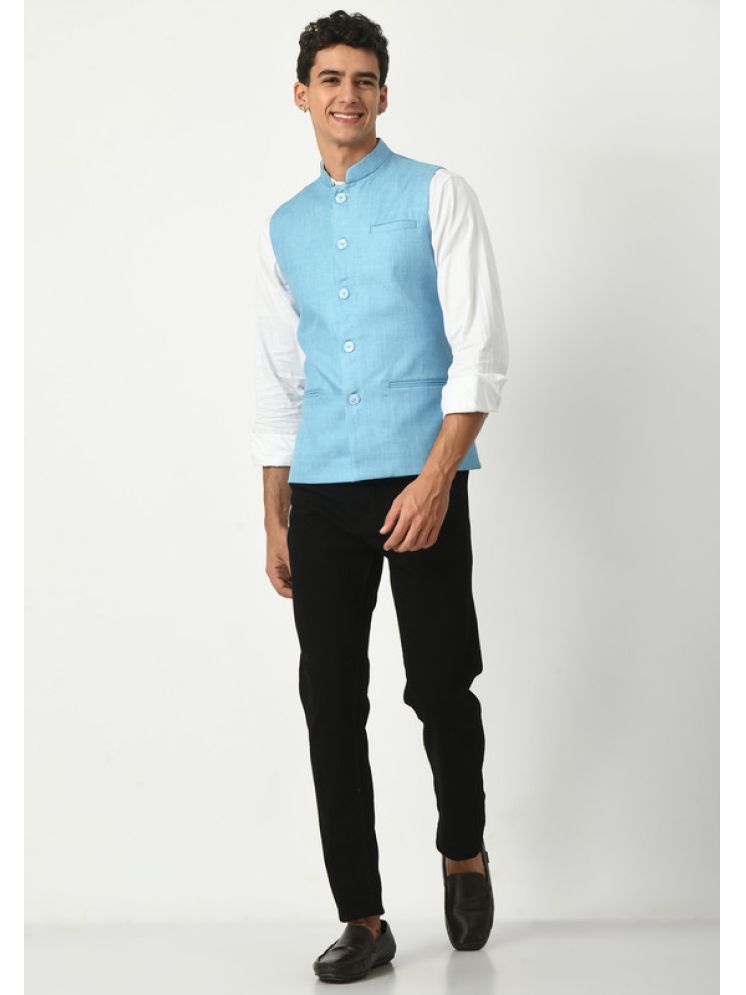     			IndiWeaves Light Blue Cotton Blend Men's Nehru Jacket ( Pack of 1 )