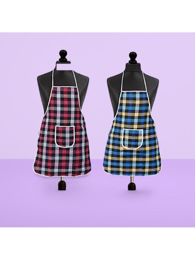     			Sanraksshan Cotton Checks Kitchen Apron with 1 Center Pocket ( Pack of 2 )