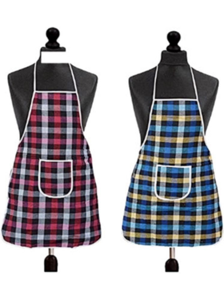     			Sanraksshan Cotton Checks Kitchen Apron with 1 Center Pocket ( Pack of 2 )