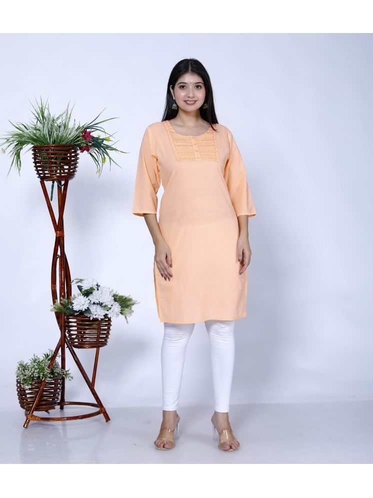     			The Kurti Point Pack of 1 Cotton Embroidered Straight Women's Kurti - ( Peach & Yellow )