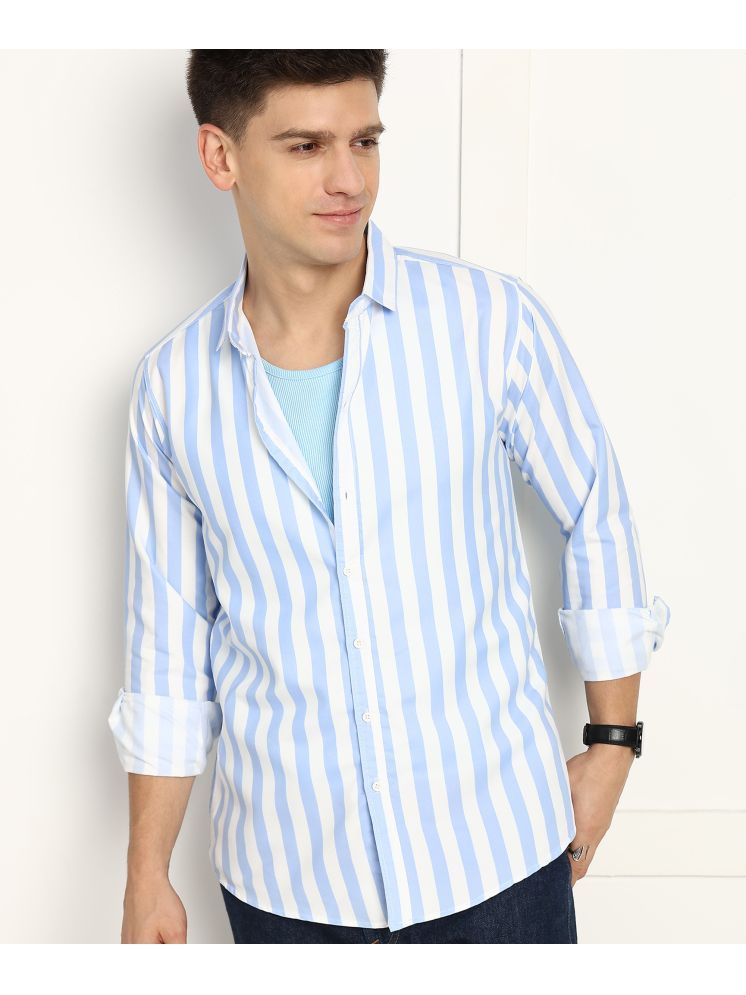     			U TURN Cotton Blend Slim Fit Striped Full Sleeves Men's Casual Shirt - Blue ( Pack of 1 )