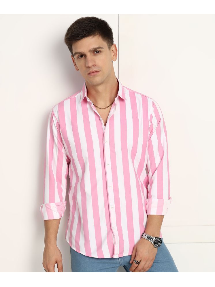     			U TURN Cotton Blend Slim Fit Striped Full Sleeves Men's Casual Shirt - Pink ( Pack of 1 )