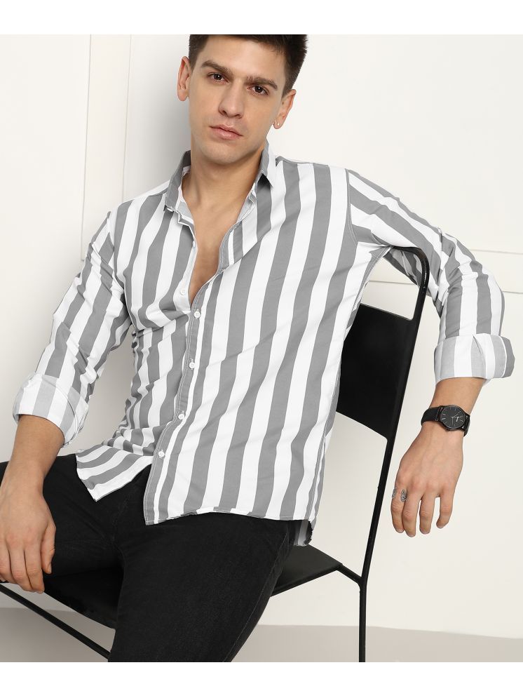     			U TURN Cotton Blend Slim Fit Striped Full Sleeves Men's Casual Shirt - Grey ( Pack of 1 )