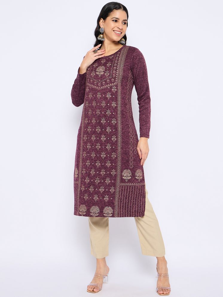     			VIAZAA Pack of 1 Acrylic Printed A-line Women's Kurti - ( Maroon )