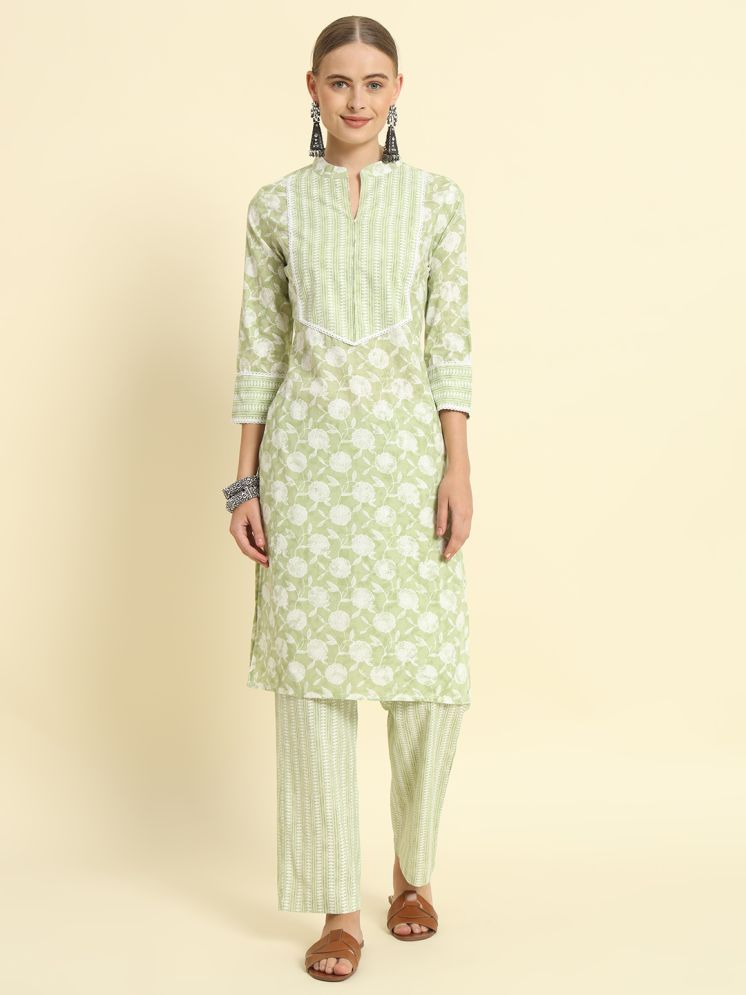     			Kbz Cotton Printed Kurti With Pants Women's Stitched Salwar Suit - Green ( Pack of 1 )